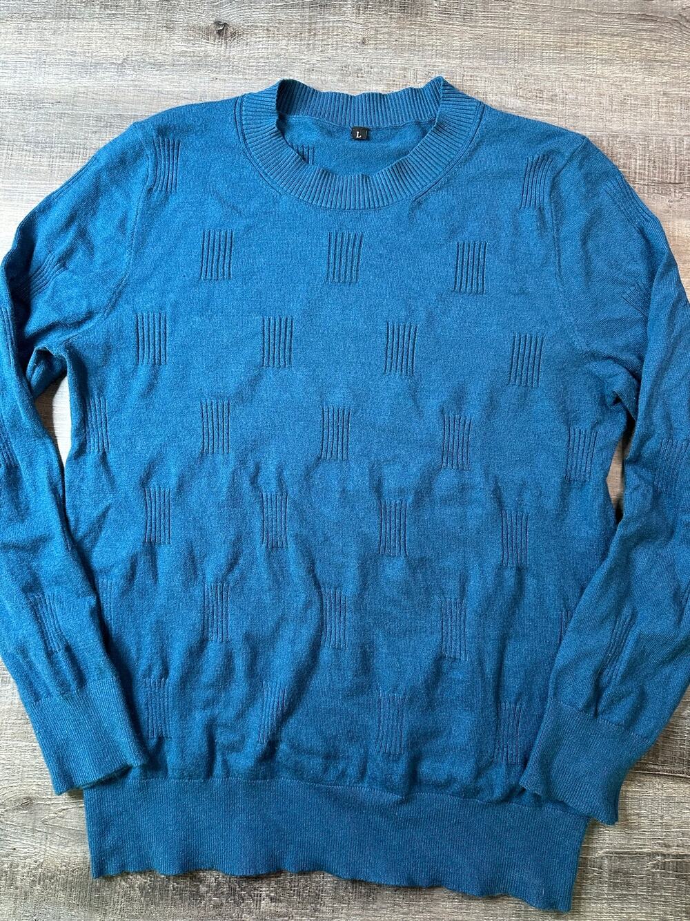 Arach & Cloz Blue Textured Knit Crewneck Pullover Sweater Size Large
